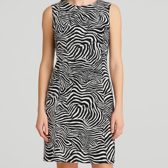 St. John Sport Zebra Print Sheath Dress Size 8 Sleeveless Black White Animal Prt - Picture 1 of 10